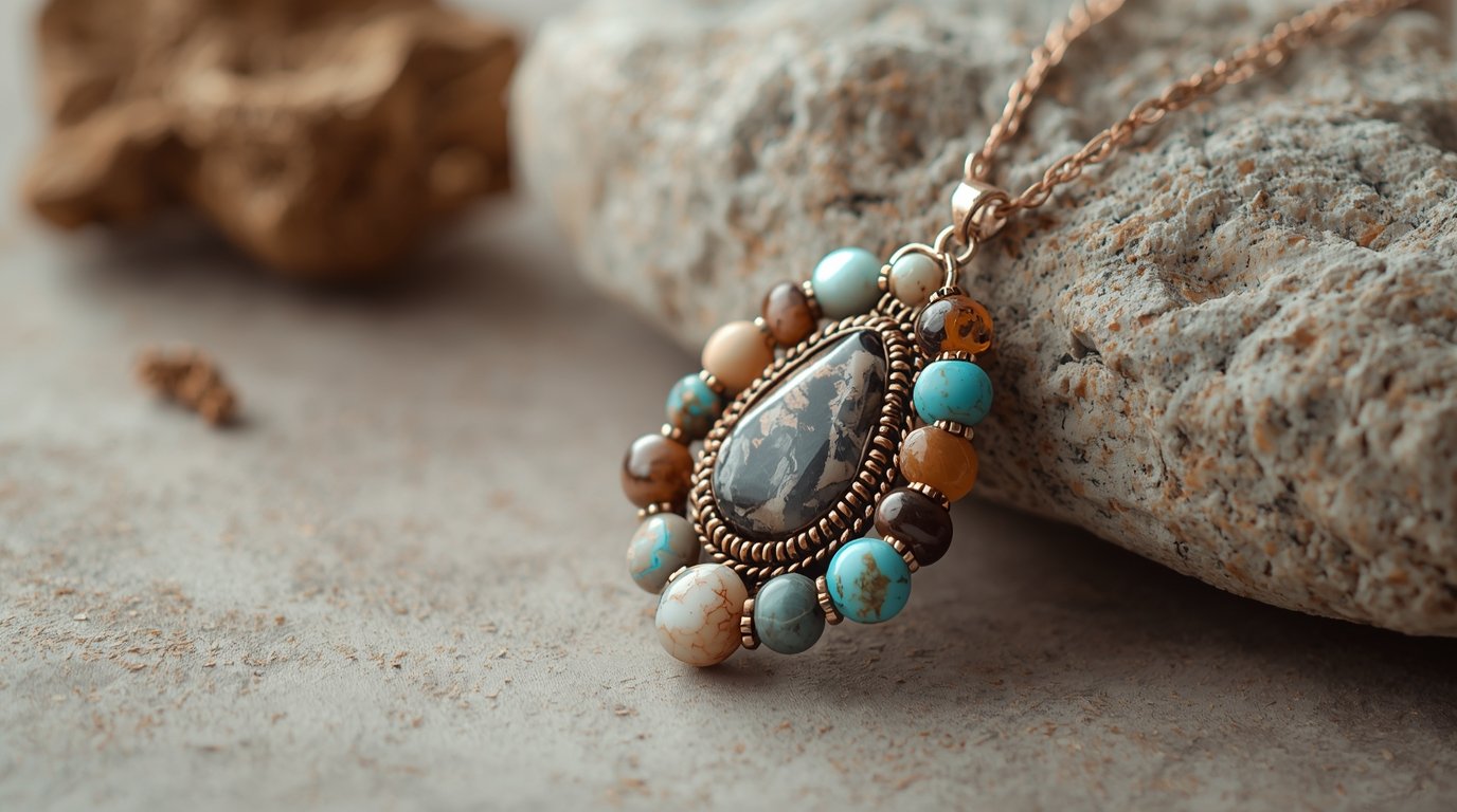 Handcrafted pendant necklace with natural stones
